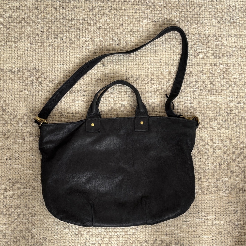 Clare V Black Leather Shoulder Tote